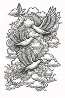 clouds doves flying tattoo design idea