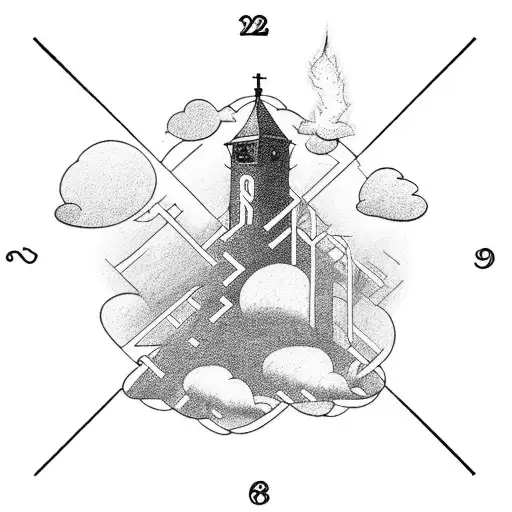 Clock tower struck by lightning tattoo design idea