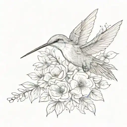 hummingbird and flowers tattoo design idea