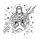 A cosmic scene of an astronaut exploring a planet while playing a guitar tattoo design idea