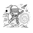 A cosmic scene of an astronaut exploring a planet while playing a guitar tattoo design idea