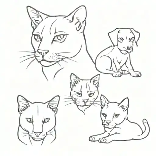 cat and dogs no portrait of pet no paw print original design  tattoo design idea