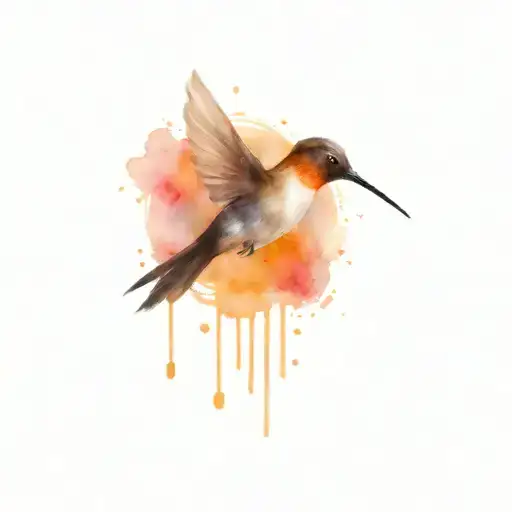 a little black hummingbird sorrounded by four different violin notes tattoo design idea