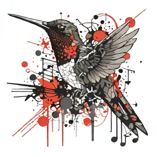 a little black hummingbird sorrounded by four different music notes tattoo design idea