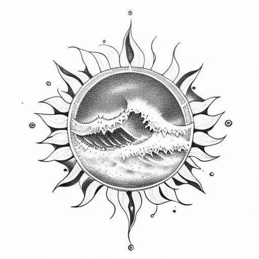 waves, sun, +--------- tattoo design idea
