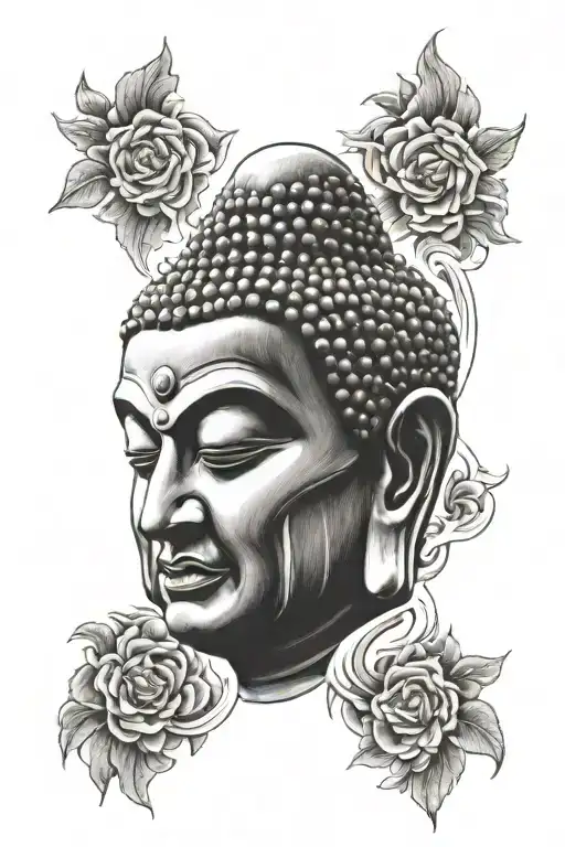 angry buddha face tattoo design idea