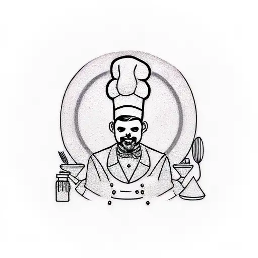 Create an image to be tattooed from the following description:  An object that represents a chef, with thin lines and no tattoo design idea