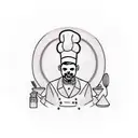 Create an image to be tattooed from the following description:  An object that represents a chef, with thin lines and no tattoo design idea