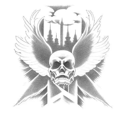 Faded clouds stair way to heaven with angel in the middle and the 1956 and 1971 on either sides tattoo design idea