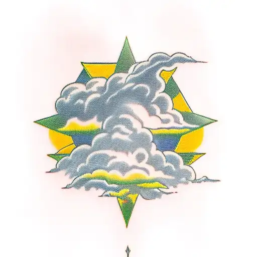 Faded clouds stair way to heaven with angel in the middle and the 1956 and 1971 on either sides tattoo design idea