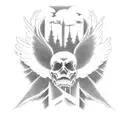 Faded clouds stair way to heaven with angel in the middle and the 1956 and 1971 on either sides tattoo design idea