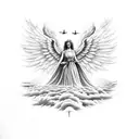 Faded clouds stair way to heaven with angel in the middle and the 1956 and 1971 on either sides tattoo design idea