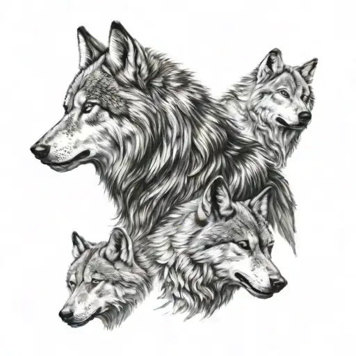 warewolf with 3 wolves around him tattoo design idea