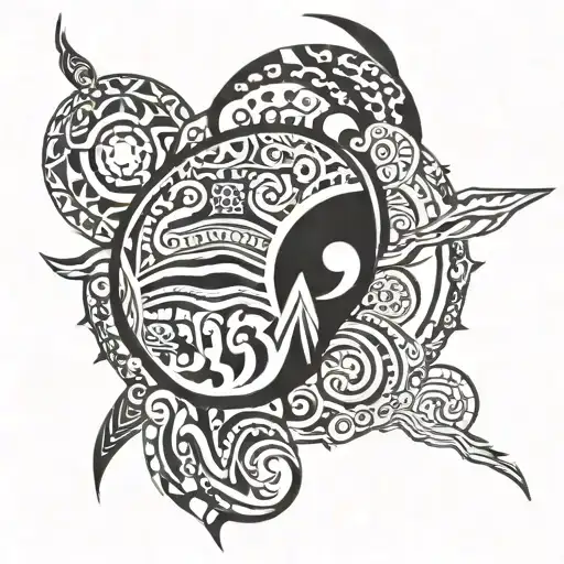 filipino tribal patterns and sun and ocean waves tattoo design idea