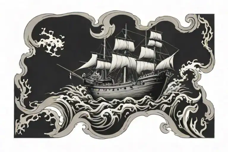 sunken ship under the sea tattoo design idea