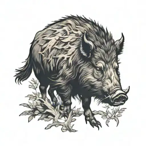 boar woodlands forest tattoo design idea