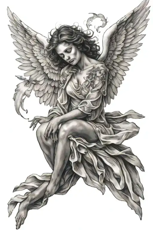 angel with broken wings tattoo design idea