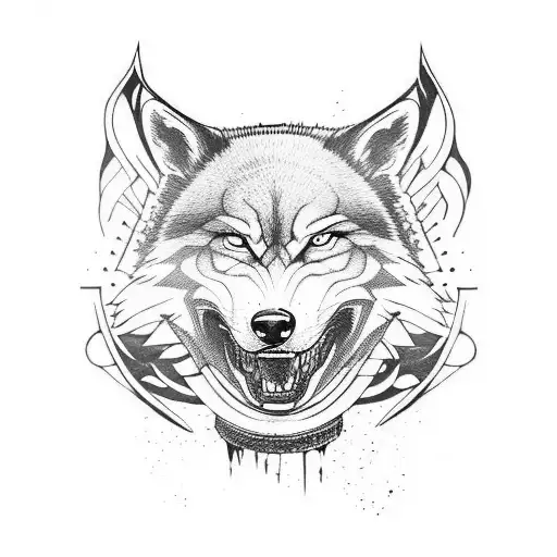 A fierce samurai warrior with a wolf companion tattoo design idea