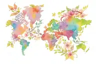 globe, world map, travel, airplane, leaves of flowers around the planet, bright colors, small size, clear boundaries, co tattoo design idea