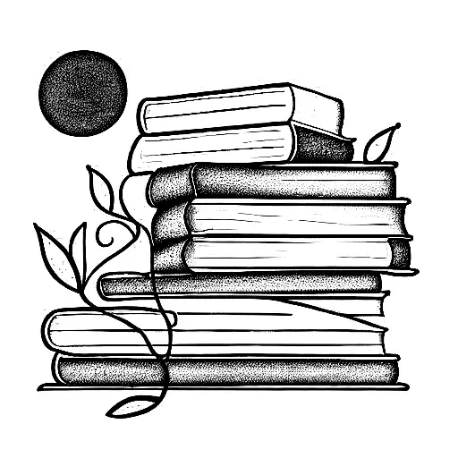 small stack of books with vines around them tattoo design idea