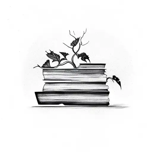 small stack of books with vines around them tattoo design idea