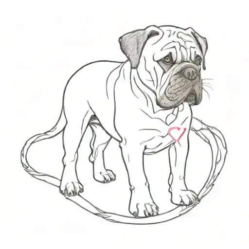 mini tattoo bullmastiff with heart and inscription athena in the 21st century tattoo design idea