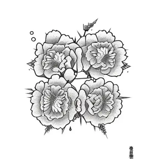 three arrows in a garden of carnations and aster tattoo design idea