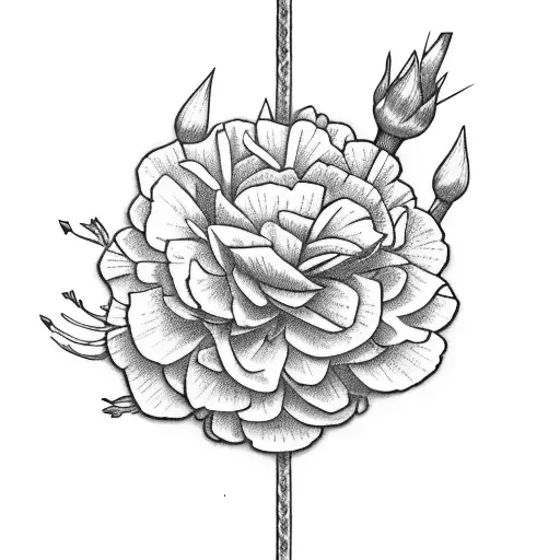 three arrows in a garden of carnations and aster tattoo design idea