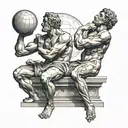 Discobolus and The Thinker sitting back to back on a Roman Style Marble platform with a Globe between their shoulders tattoo design idea