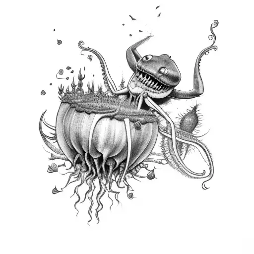 Venus fly trap and bleeding hearts combination tattoo tattoo design idea