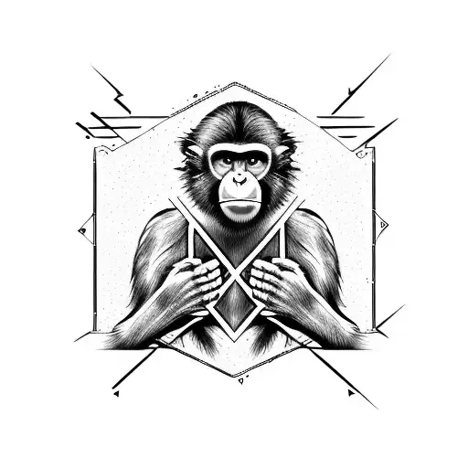 Australopithecus monkey alike enlongated jaw skull 45 degree angle to a side tattoo design idea