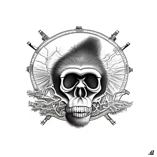 Australopithecus monkey alike enlongated jaw skull 45 degree angle to a side tattoo design idea