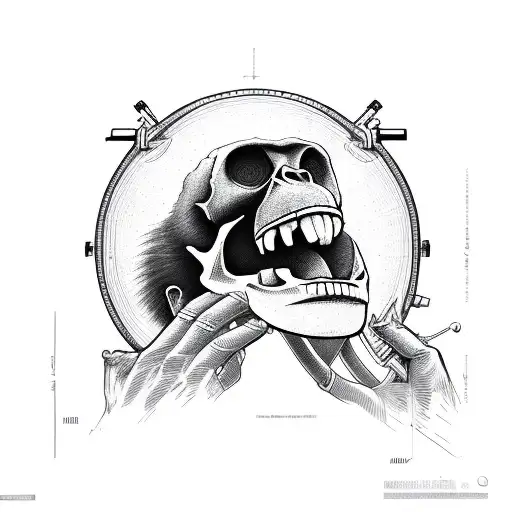 Australopithecus monkey alike enlongated jaw skull 45 degree angle to a side tattoo design idea