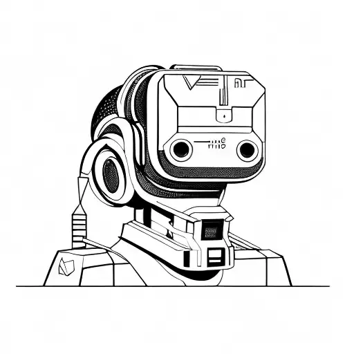Futuristic Robotic Head Wearing A Virtual Reality Headset Tilted 45 Degree Angle To A Side tattoo design idea