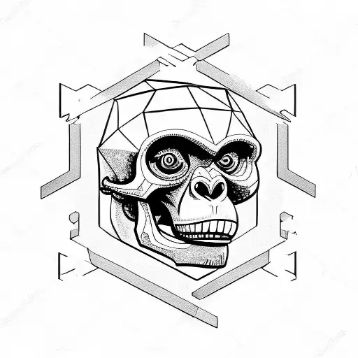 Australopithecus monkey alike enlongated jaw skull  tattoo design idea