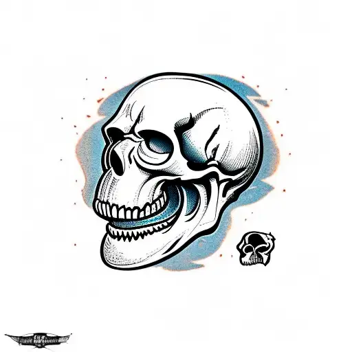 Australopithecus  skull with big lower jaw and fangs 45 degree angle to a side tattoo design idea