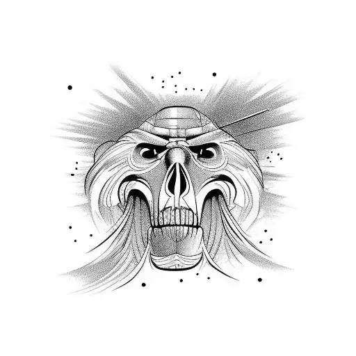 cave man homoerectus enlongated jaw skull 45 degree angle to a side tattoo design idea