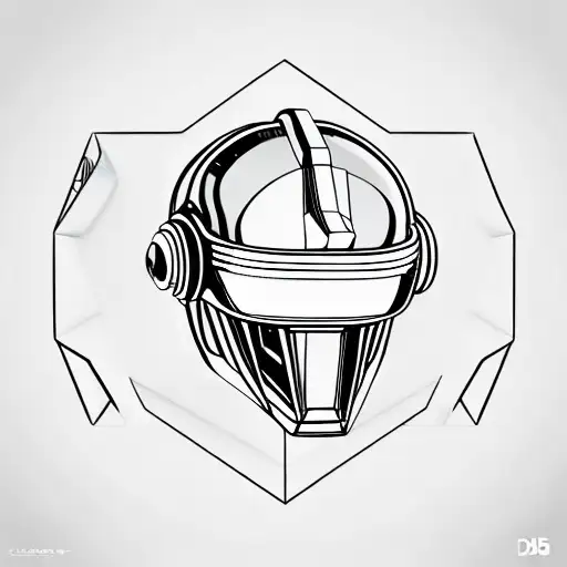 scary futuristic robotic skull teeth daft punk 45 degree side angle wears a virtual reality headset on top of its eyes  tattoo design idea