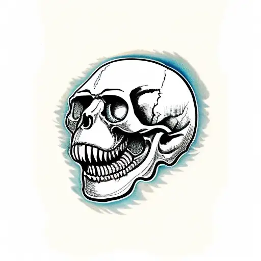 Australopithecus hominid nonhuman skull with big lower jaw and fangs 45 degree angle to a side tattoo design idea