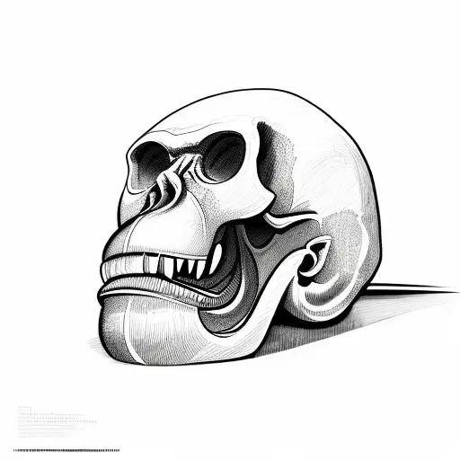 Australopithecus monkey alike enlongated jaw skull 45 degree angle to a side tattoo design idea