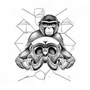 Australopithecus monkey alike enlongated jaw skull 45 degree angle to a side tattoo design idea