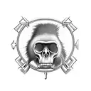 Australopithecus monkey alike enlongated jaw skull 45 degree angle to a side tattoo design idea