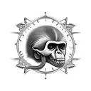 Australopithecus monkey alike enlongated jaw skull 45 degree angle to a side tattoo design idea