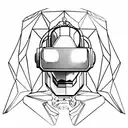 futuristic robotic skull as daft punk 45 degree angle to a side wearing a virtual reality headset on top of its eyes  tattoo design idea