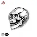 Australopithecus hominid nonhuman skull with big lower jaw and fangs 45 degree angle to a side caveman brow tattoo design idea