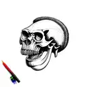 Australopithecus hominid nonhuman skull with big lower jaw and fangs 45 degree angle to a side caveman brow tattoo design idea