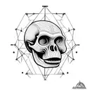 Australopithecus enlongated jaw skull  with small fangs tattoo design idea