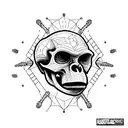 Australopithecus enlongated jaw skull  with small fangs tattoo design idea