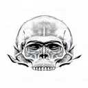 Australopithecus monkey alike enlongated jaw skull 45 degree angle to a side tattoo design idea