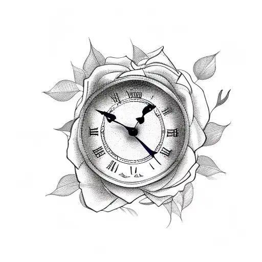 clock with roses and a coffin tattoo design idea